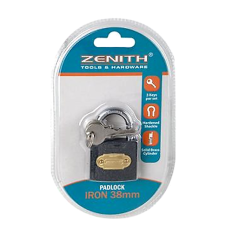 Zenith 38mm Iron Padlock, with 3 Keys   